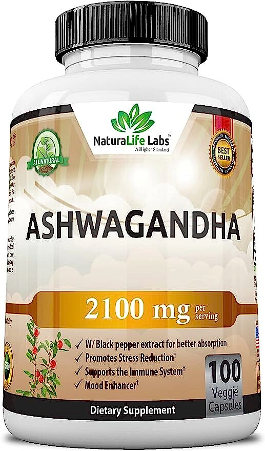 NaturaLife Labs Organic Ashwagandha 2,100 mg-100 Vegan Capsules