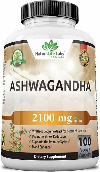 NaturaLife Labs Organic Ashwagandha 2,100 mg-100 Vegan Capsules